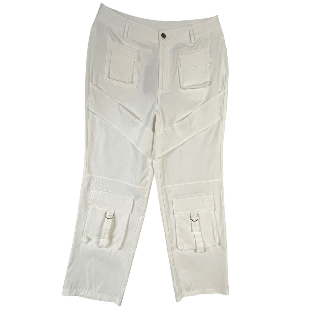 NVFelix Cargo Pants Large White Utility Multi Pocket D Ring Y2K Streetwear New
